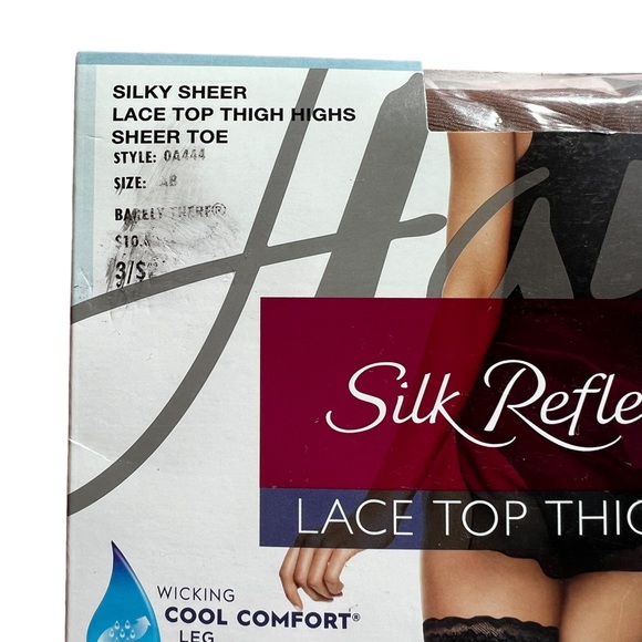 Silky Reflections Lace Top Thigh Highs Hosiery Cool Comfort AB Barely There - Picture 3 of 8
